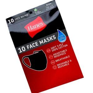 Hanes 100% Cotton Washable-Reusable masks  (10 Pack) Adult Size